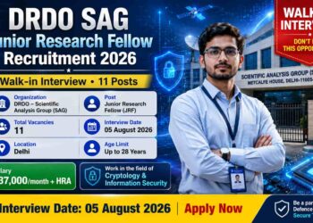 DRDO SAG Junior Research Fellow Recruitment 2026 Walk-in Interview for 11 Junior Research Fellow Posts