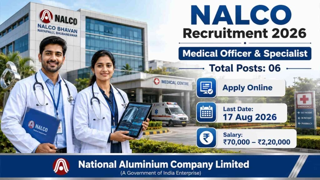NALCO Recruitment 2026 notification for Medical Officer and Specialist posts with 06 vacancies under National Aluminium Company Limited.