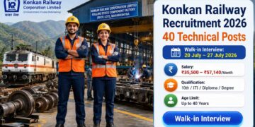 Konkan Railway Recruitment 2026 notification for 40 technical posts through walk-in interview at KRCL.