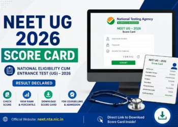 NEET UG 2026 Score Card download page showing NTA result login for Application Number, Password, and Security Pin.
