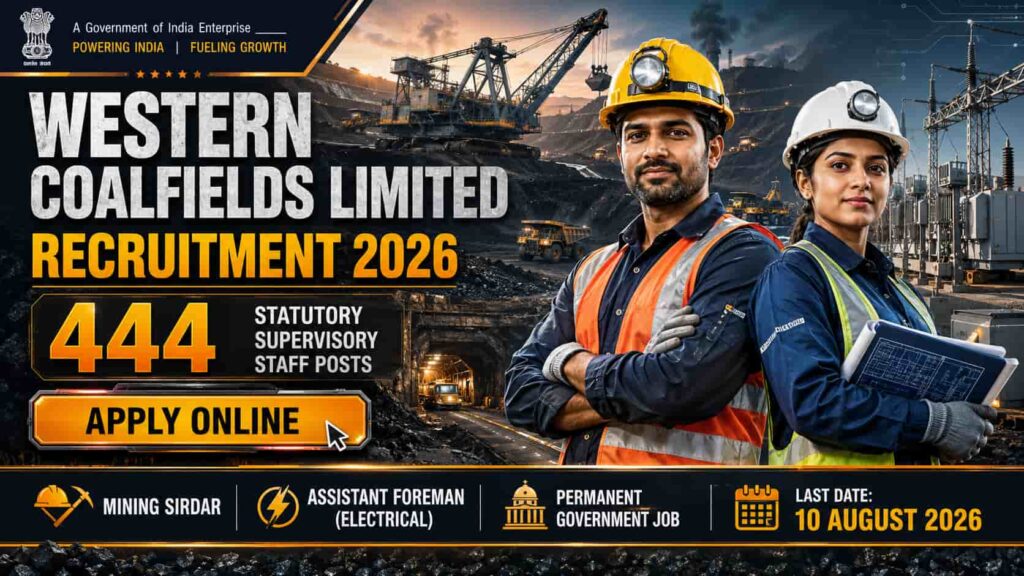 Western Coalfields Limited WCL Recruitment 2026 notification for 444 Mining Sirdar and Assistant Foreman vacancies through online application