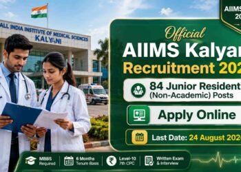 AIIMS Kalyani Recruitment 2026 notification for 84 Junior Resident (Non-Academic) posts with online application details.