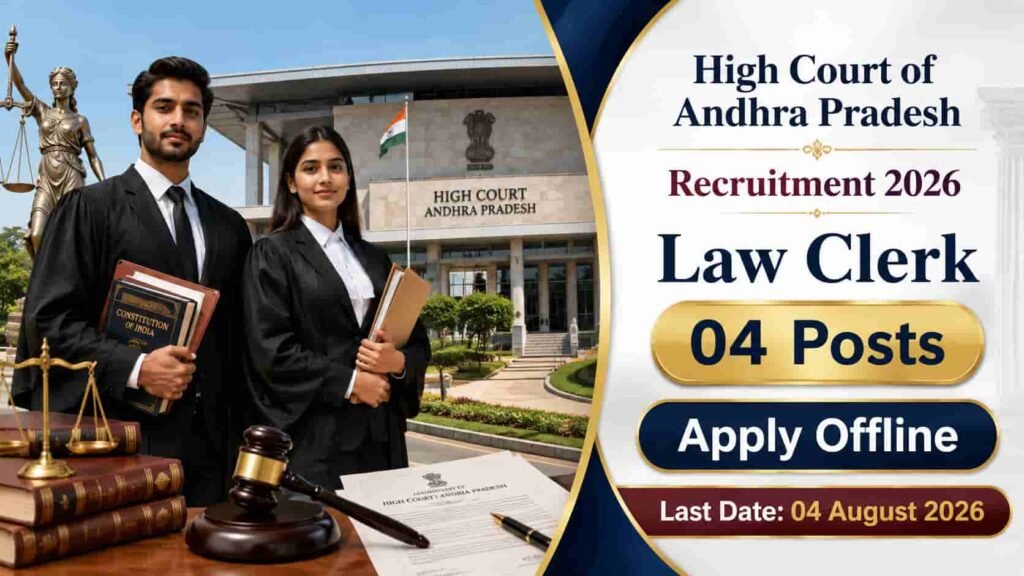 High Court of Andhra Pradesh Law Clerk Recruitment 2026 notification for 4 contract-based Law Clerk posts with offline application process.
