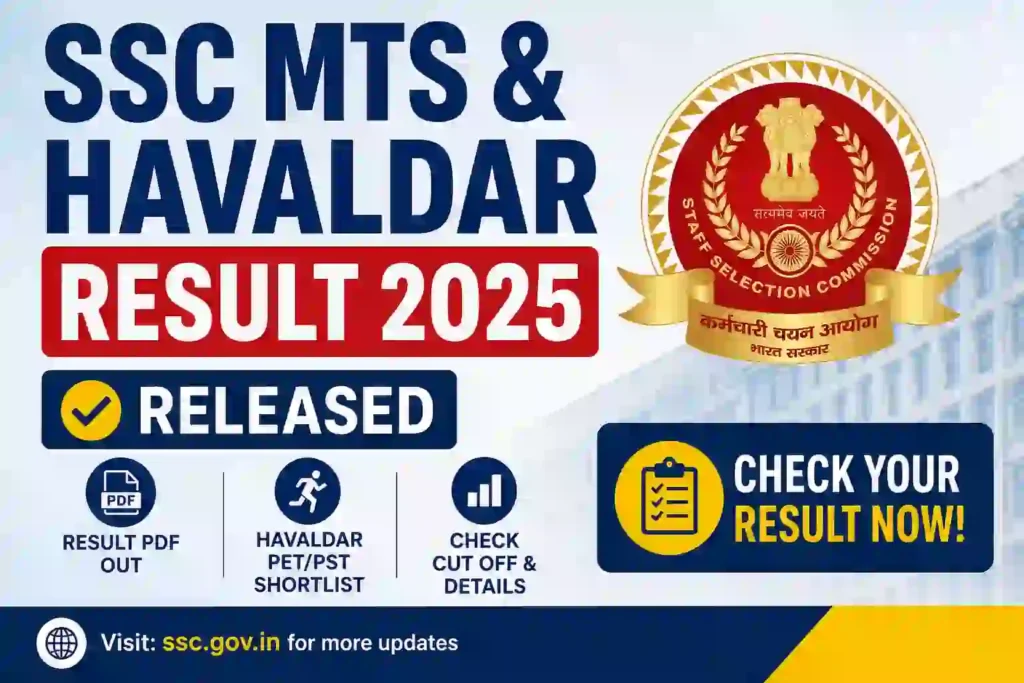 SSC MTS and Havaldar Result 2025 Released - PET PST Shortlist PDF, Cut Off and Result Details